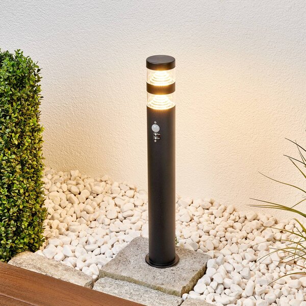 Lindby LED ösvény lámpa Lanea, 60 cm, fekete, érzékelő, IP44, Fekete, Rozsdamentes acél, Modern