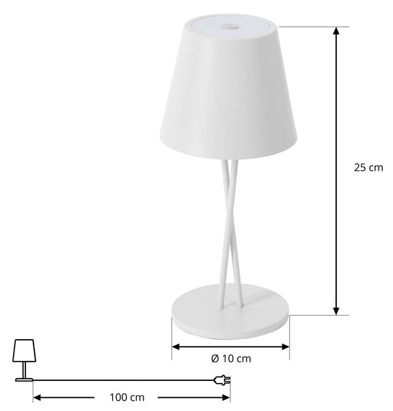 Lindby LED-es újratölthető asztali lámpa Janea CROSS, fehér, fém, dimmelhető, Fehér / opál, fém, Modern