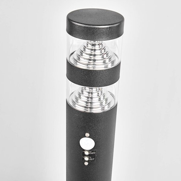Lindby LED ösvény lámpa Lanea, 60 cm, fekete, érzékelő, IP44, Fekete, Rozsdamentes acél, Modern