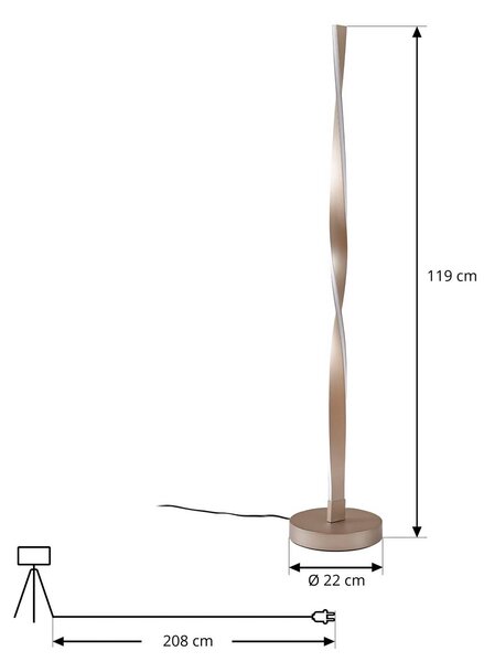 Lindby Jaren LED álló világítás, fekete/barna, 114 cm, CCT, Barna / rozsda, Nappali / Étkező, fém, Modern