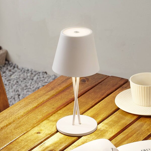 Lindby LED-es újratölthető asztali lámpa Janea CROSS, fehér, fém, dimmelhető, Fehér / opál, fém, Modern