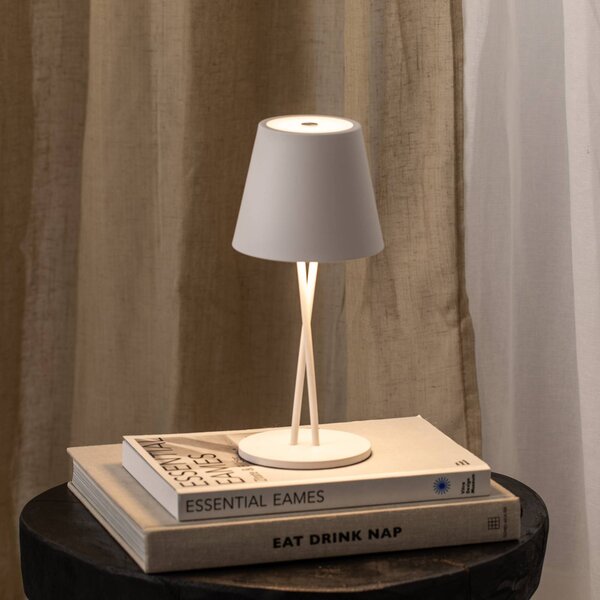 Lindby LED-es újratölthető asztali lámpa Janea CROSS, fehér, fém, dimmelhető, Fehér / opál, fém, Modern