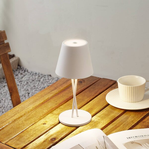 Lindby LED-es újratölthető asztali lámpa Janea CROSS, fehér, fém, dimmelhető, Fehér / opál, fém, Modern