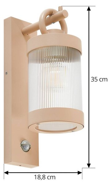 Lindby kültéri fali lámpa Yrene, 20 cm, bézs, szenzor, hullámzó, dimmelhető, Krém / borostyánsárga, Alumínium, Modern