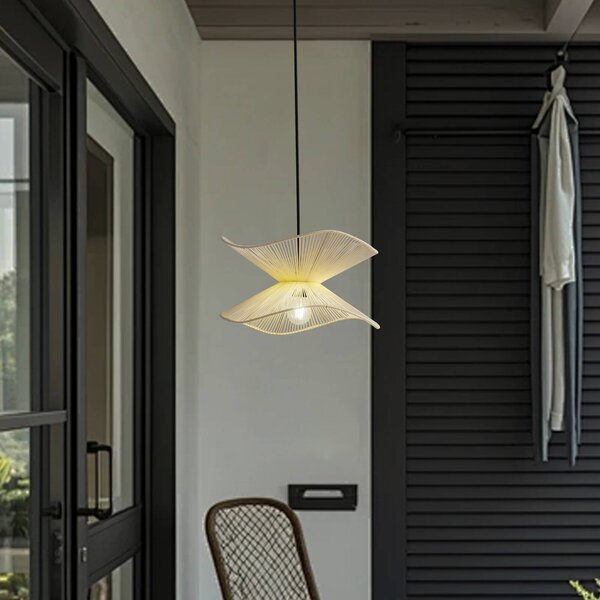 Lindby kültéri függőlámpa Valdorin, bézs, pamut, Ø 40cm, dimmelhető, Krém / borostyánsárga, Textil / szövet / selyem, Modern
