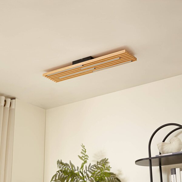 Lindby LED mennyezeti világítás Madero, fenyőfa, 90 cm x 20, Világos fa, Nappali / Étkező, Fa, Modern