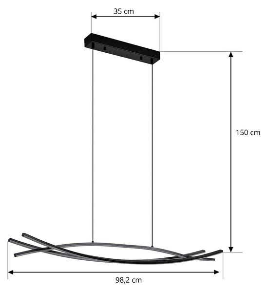 Lucande LED lógó világítás Sayori, 98 cm, fekete, dimmelhető, dimmelhető, Fekete, Nappali / Étkező, fém, Modern