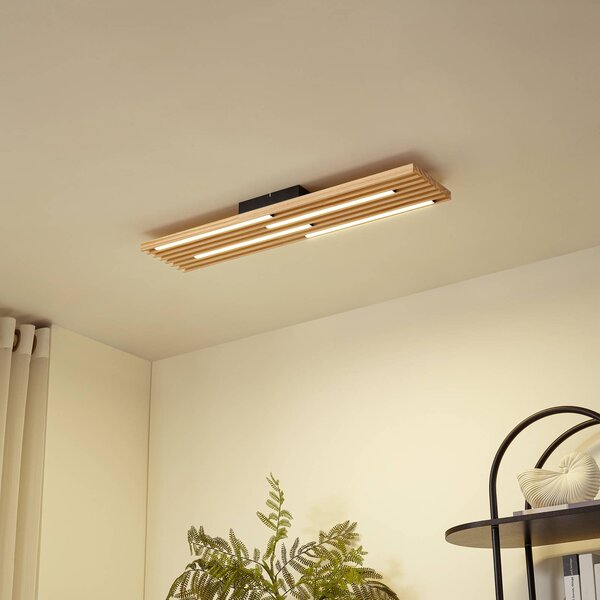 Lindby LED mennyezeti világítás Madero, fenyőfa, 90 cm x 20, Világos fa, Nappali / Étkező, Fa, Modern