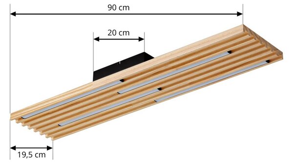 Lindby LED mennyezeti világítás Madero, fenyőfa, 90 cm x 20, Világos fa, Nappali / Étkező, Fa, Modern