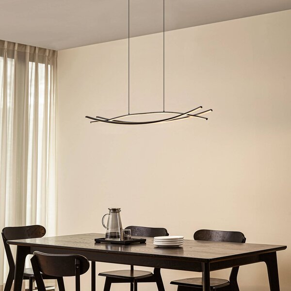 Lucande LED lógó világítás Sayori, 98 cm, fekete, dimmelhető, dimmelhető, Fekete, Nappali / Étkező, fém, Modern