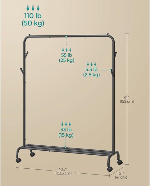 SONGMICS ruhatartó állvány 50 kg maximális teherbírással fekete színben
