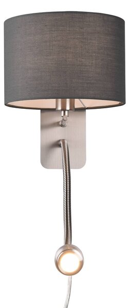 Trio Lighting Szállodai fali lámpa LED olvasólámpával, kerek, szürke, Alu / szürke / cink, Hálószoba, fém, Modern