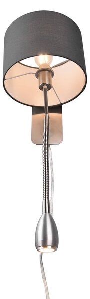 Trio Lighting Szállodai fali lámpa LED olvasólámpával, kerek, szürke, Alu / szürke / cink, Hálószoba, fém, Modern