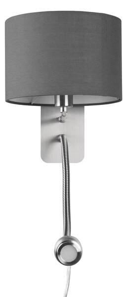Trio Lighting Szállodai fali lámpa LED olvasólámpával, kerek, szürke, Alu / szürke / cink, Hálószoba, fém, Modern