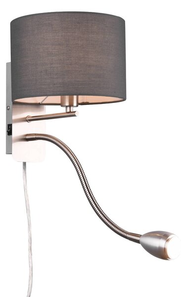 Trio Lighting Szállodai fali lámpa LED olvasólámpával, kerek, szürke, Alu / szürke / cink, Hálószoba, fém, Modern