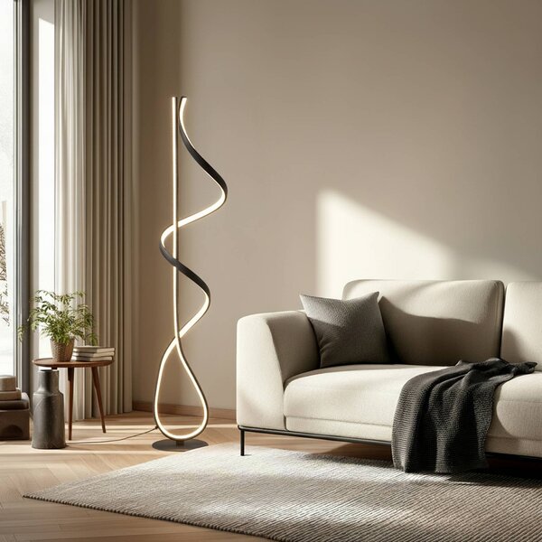 Lucande LED állólámpa Rodado, fekete, 132 cm, alumínium, Fekete, Nappali / Étkező, Alumínium, Modern