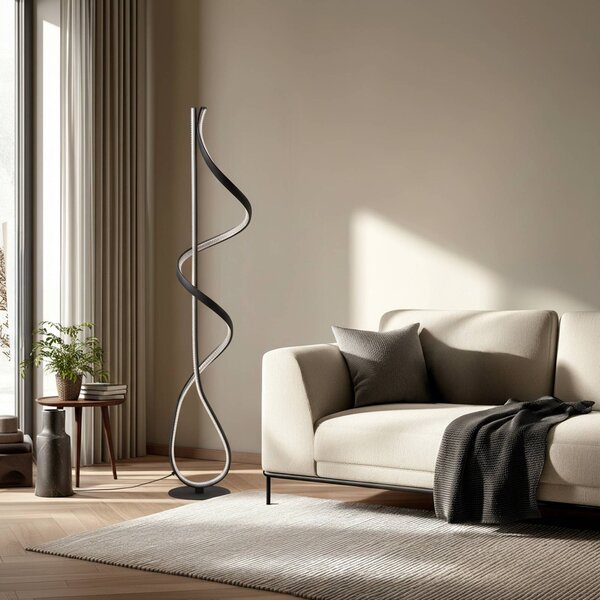 Lucande LED állólámpa Rodado, fekete, 132 cm, alumínium, Fekete, Nappali / Étkező, Alumínium, Modern