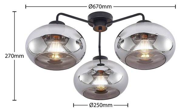 Lindby mennyezeti lámpa Navidia, Ø 67 cm, fekete, füstölt üveg, dimmelhető, Fekete, Nappali / Étkező, fém, Modern