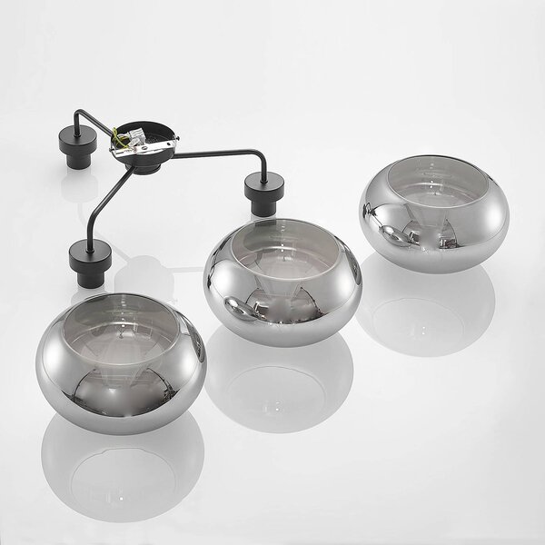 Lindby mennyezeti lámpa Navidia, Ø 67 cm, fekete, füstölt üveg, dimmelhető, Fekete, Nappali / Étkező, fém, Modern