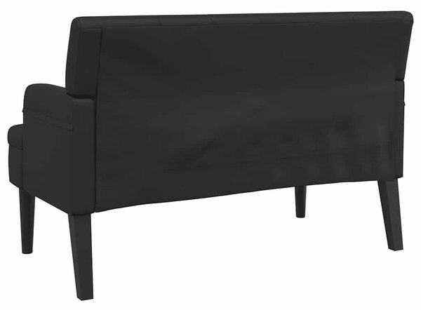 Fekete műbőr pad háttámlával 112 x 65,5 x 75 cm