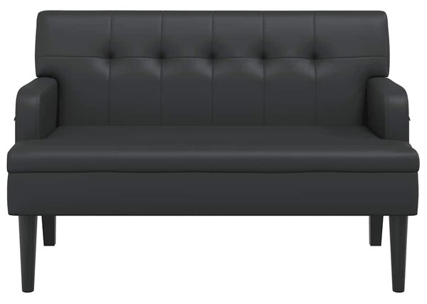 Fekete műbőr pad háttámlával 112 x 65,5 x 75 cm