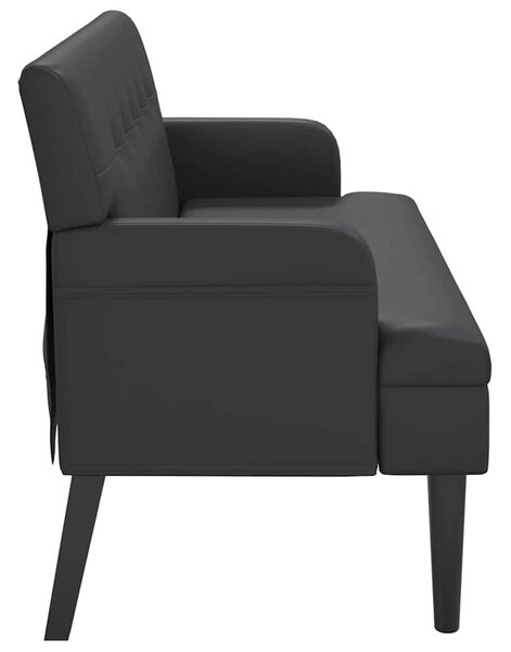 Fekete műbőr pad háttámlával 112 x 65,5 x 75 cm