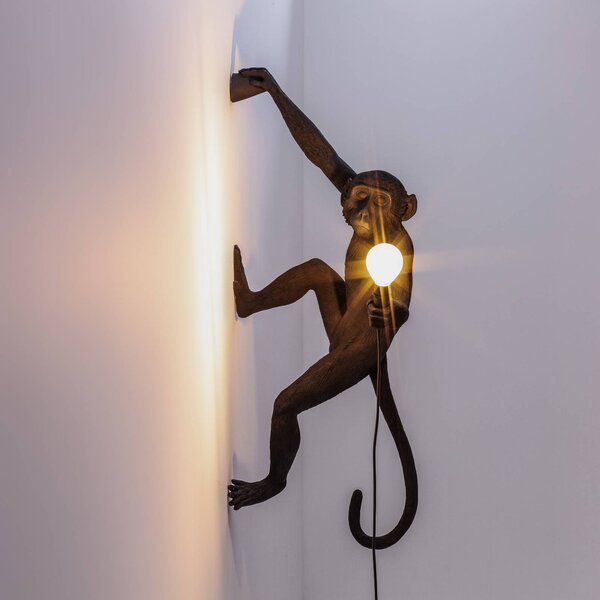 SELETTI Monkey Lamp dekoratív fali lámpa jobbra fekete, Fekete, Műanyag, Dizájn