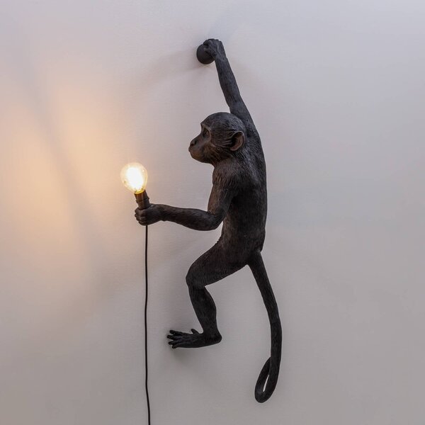 SELETTI Monkey Lamp dekoratív fali lámpa jobbra fekete, Fekete, Műanyag, Dizájn