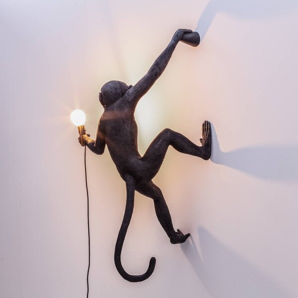 SELETTI Monkey Lamp dekoratív fali lámpa jobbra fekete, Fekete, Műanyag, Dizájn
