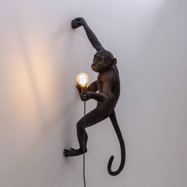 SELETTI Monkey Lamp dekoratív fali lámpa jobbra fekete, Fekete, Műanyag, Dizájn