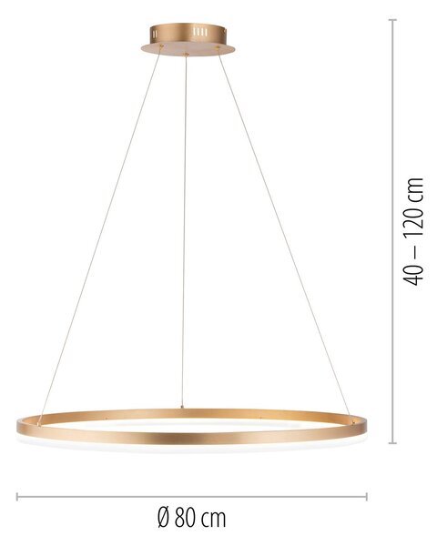 Paul Neuhaus LED-es függőlámpa Titus, Ø 80 cm, sárgaréz, fényerőszabályozó, dimmelhető, Sárgaréz / arany, Nappali / Étkező, Alumínium, Modern