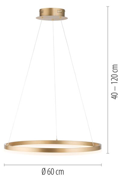 Paul Neuhaus LED-es függőlámpa Titus, Ø 60 cm, sárgaréz, fényerőszabályzóval, dimmelhető, Sárgaréz / arany, Nappali / Étkező, Alumínium, Modern