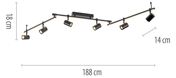Paul Neuhaus LED mennyezeti spotlámpa Barik, 188 cm, állítható, Fekete, Nappali / Étkező, fém
