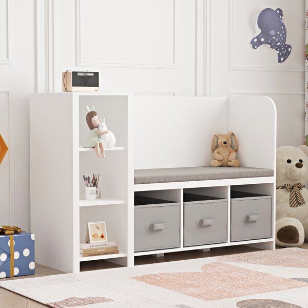 [en.casa] Gyerekpolc ülőpaddal Høylandet 76x112x40 cm fehér/szürke