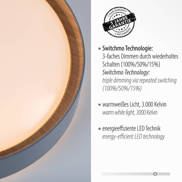JUST LIGHT. GmbH LED mennyezeti lámpa Emilia, háromfokozatú dimmelhető, szürke, dimmelhető, Alu / szürke / cink, Nappali / Étkező, fém, Modern