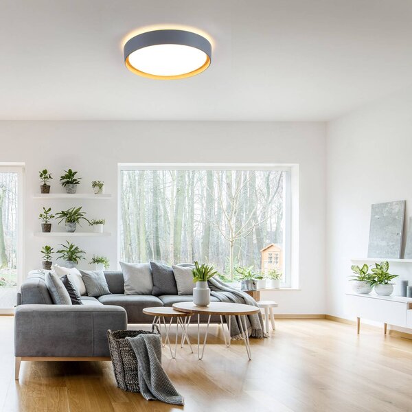 JUST LIGHT. GmbH LED mennyezeti lámpa Emilia, háromfokozatú dimmelhető, szürke, dimmelhető, Alu / szürke / cink, Nappali / Étkező, fém, Modern