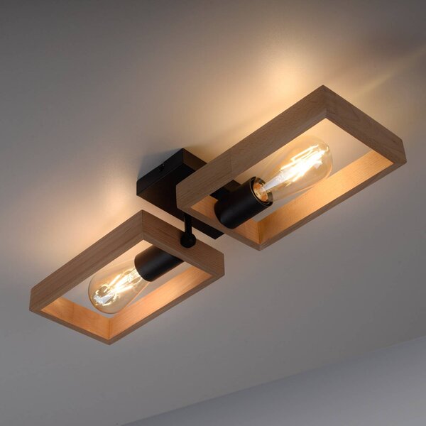 JUST LIGHT. GmbH Keretes mennyezeti lámpa fából, két lámpa, dimmelhető, Világos fa, Nappali / Étkező, Fa