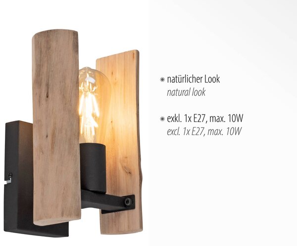 JUST LIGHT. GmbH Fából készült rönk fali lámpa, dimmelhető, Világos fa, Nappali / Étkező, Alumínium, Vidéki otthon / Rusztikus