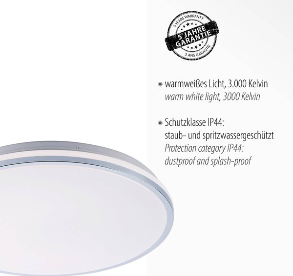 JUST LIGHT. GmbH Isabell LED mennyezeti lámpa, Ø 49 cm, Króm / ezüst, Fürdőszoba, Műanyag, Modern