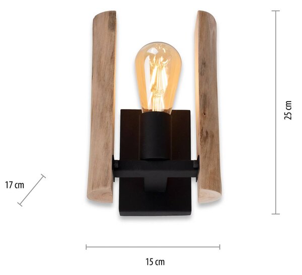 JUST LIGHT. GmbH Fából készült rönk fali lámpa, dimmelhető, Világos fa, Nappali / Étkező, Alumínium, Vidéki otthon / Rusztikus