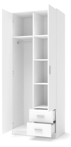 Gardróbszekrény Cirveso 112, Laminált forgácslap, 205x80x52cm, Fényes fehér, Fehér