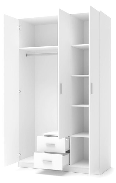 Gardróbszekrény Cirveso 113, Laminált forgácslap, 205x120x52cm, Fényes fehér, Sonoma tölgy