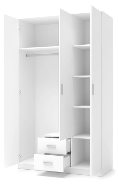 Gardróbszekrény Cirveso 113, Laminált forgácslap, 205x120x52cm, Fényes fehér, Fehér