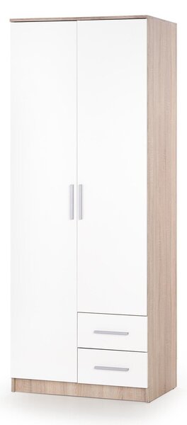 Gardróbszekrény Cirveso 112, Laminált forgácslap, 205x80x52cm, Fényes fehér, Sonoma tölgy