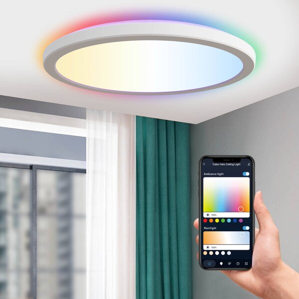 Calex Smart Halo LED-es mennyezeti lámpa, Ø 29,2 cm, dimmelhető, Fehér / opál, Nappali / Étkező, Műanyag, Modern