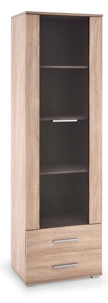 Könyvespolc Cirveso 116, Zárt, Fiókokkal, Ajtókkal, Edzett üveg, Laminált forgácslap, 200x60x40cm, Sonoma tölgy