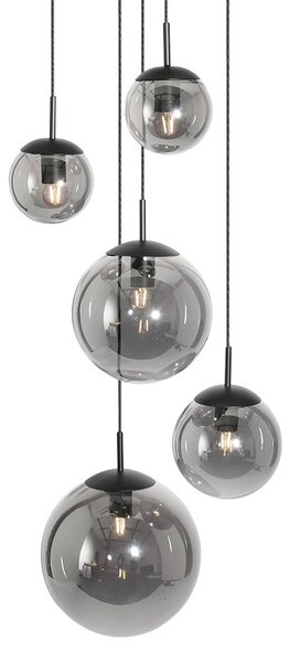 Steinhauer Bollique függőlámpa, füstös szürke/fekete, üveg, 5 lámpás, dimmelhető, Fekete, Nappali / Étkező, fém, Modern