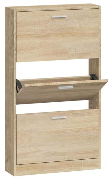 VidaXL Cipőtartó Szekrény - Tölgyfa - 3 Fiók - 59x17x108 cm