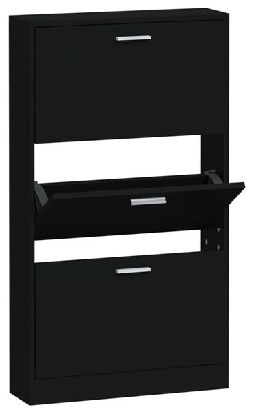 Fekete Cipőtartó Szekrény - 3 Fiókos - 59x17x108 cm