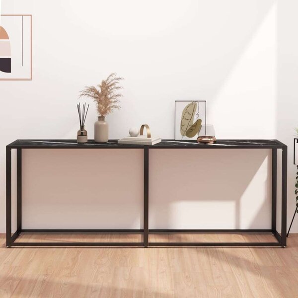 VidaXL fekete márványszínű edzett üveg tálalóasztal 200 x 35 x 75,5 cm
